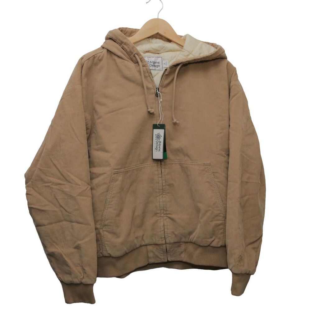 Alpine Design Mens Size M Corduroy Hooded Jacket Tan Quilted Lined Full Zip NWT